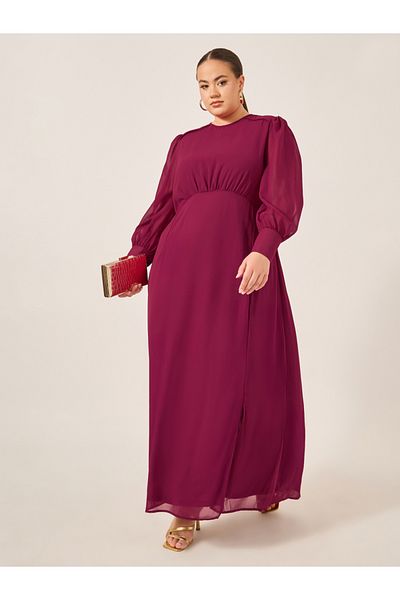 Styli Plus Size Balloon Sleeve Chiffon A-Line Maxi Dress