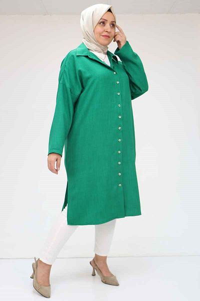 Eslina 58065 Large Size Melange Linen Low Sleeve Shirt - Benetton