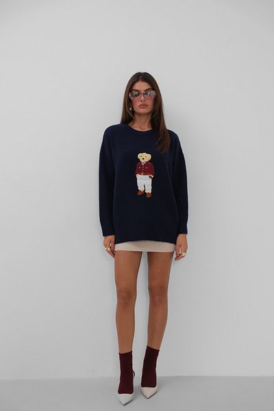Black Fashion Πουλόβερ με κεντημένο αρκουδάκι Oversize Navy Blue