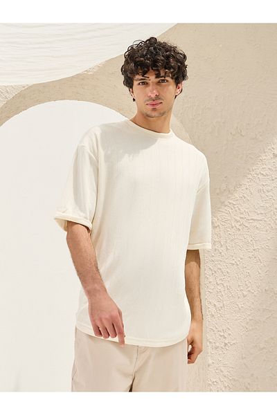 Styli Ribbed Crew Neck Oversized T-Shirt with U Hem