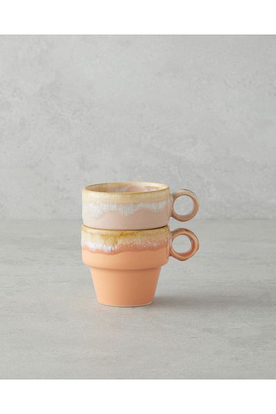 English Home Arlena Ceramic 2 Coffee Cup Set 105 ml Light Orange-Powder
