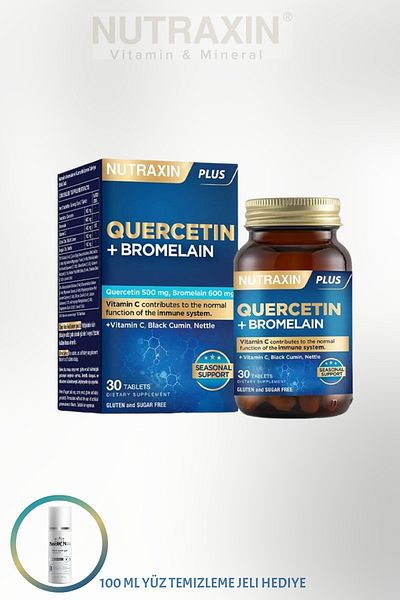 Nutraxin Kuersetin (Quercetin) + Bromelain 30 Tablets Food Supplement + 100 ml Facial Cleansing Gel Gift