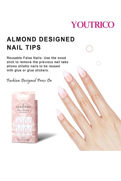 Youtrico 24 press-on nail,ladies French gradient powder,drop shape