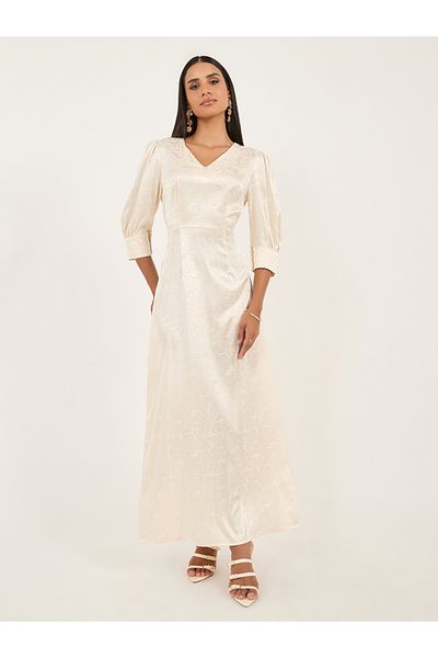 Styli Self Design 3/4 Sleeves A-Line Maxi Dress