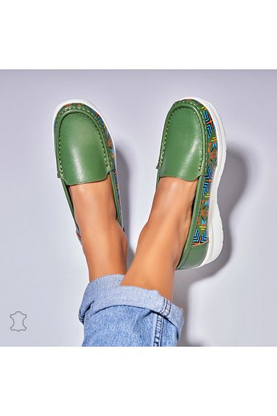 Joana Women's Loafers Natural Leather Green Rysa