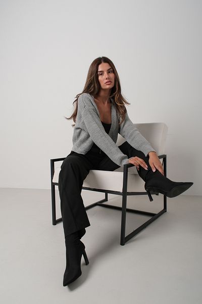 Black Fashion Gray Knitwear Crop Cardigan - Ribbed