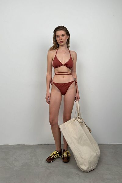 Black Fashion Brown Bikini Set - Lacing Detail