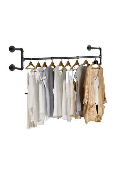 COOYA Clothes Rack Wall Mounted, Detachable Adjustable 130 CM Long, with 3 S-Shaped Hooks