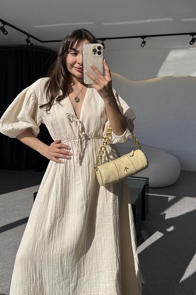 Gizem Ecemiş Φόρεμα Leydia Beige Muslin