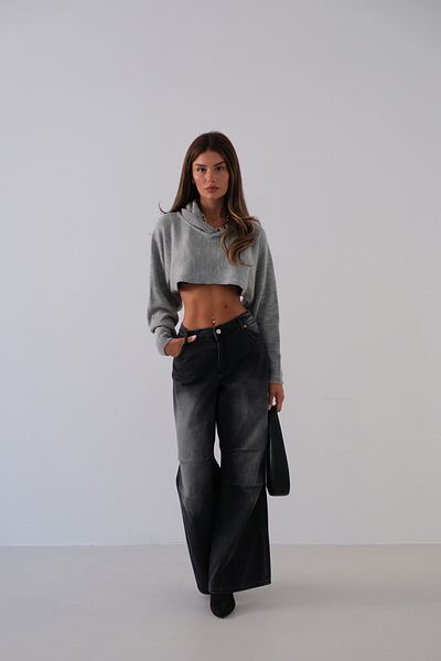 Black Fashion Gray Crop Hooded Sweater