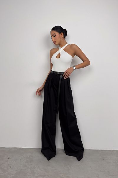 Black Fashion White Cross Strap Bodysuit