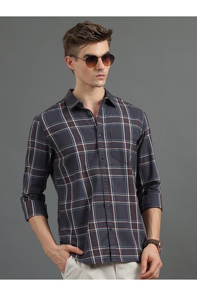 Bushirt By Styli Checked Spread Collar Regular Fit Shirt