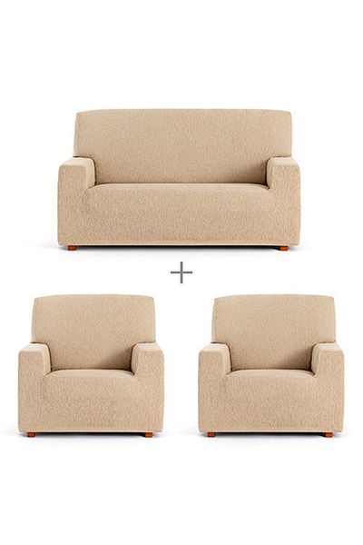 EYSA CONFECTIONES Set Elastic cover for 3-seater sofa and 2 armchairs, Troya, C/1 Beige