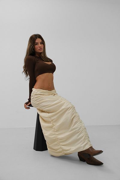 Black Fashion Fusta maxi bej - cu detaliu adunat