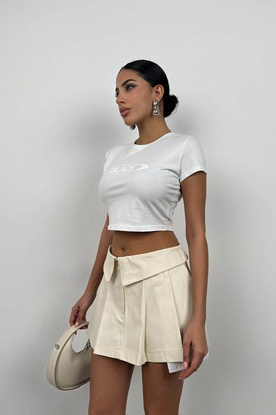 Black Fashion Μπεζ Μίνι Φούστα - Πτυσσόμενη μέση και Πλισέ
