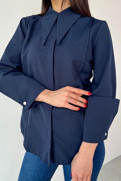 Cappmoda GML-13258 Μπλε ναυτικό πουκάμισο με κρυφό κουμπί με ραβδώσεις