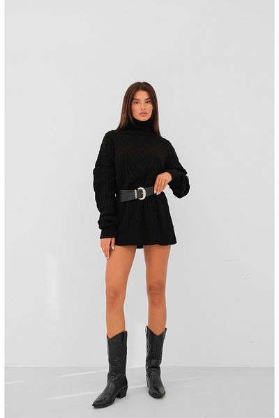 Black Fashion Μαύρο πλεκτό - Oversize πουλόβερ με λαιμόκοψη