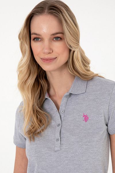 U.S. Polo Assn. Γυναικείο μπλουζάκι με γκρι μελανζέ Basic Polo Neck 50300830-VR086