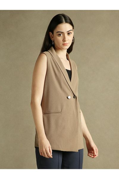 Dennis Lingo By Styli Solid Button Sleeveless Longline Blazer