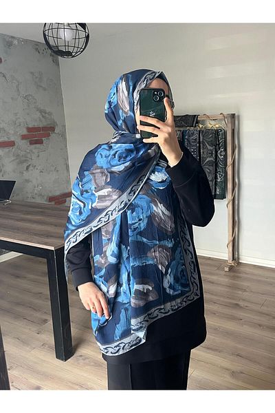 Merwiss Σάλι με μοτίβο τριαντάφυλλο Navy Blue
