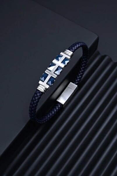 FERRO Gümüş ve Lacivert Çelik Takı FRJ10059-L