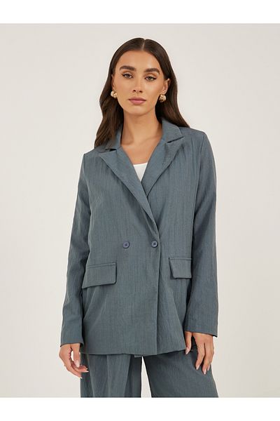 Styli Notch Label Neck Double Breasted Blazer