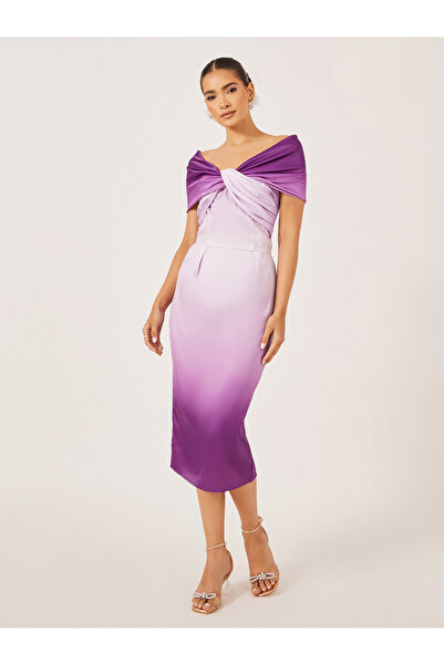 Styli فستان ميدي بأكمام قصيرة وطبعة أومبير وعقدة أمامية