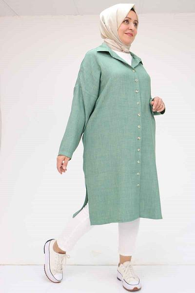 Eslina 58065 Plus Size Melange Linen Low Sleeve Shirt - Nefti