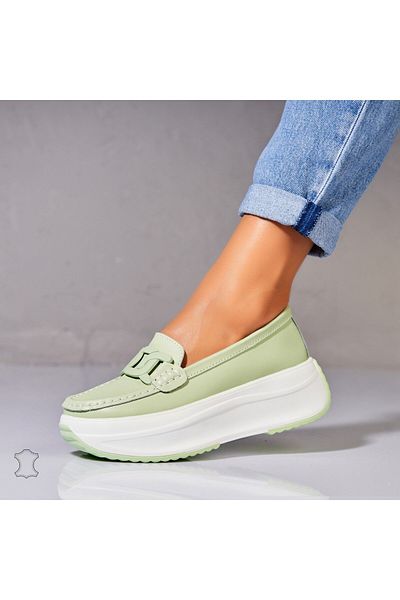 Joana Women's Loafers Natural Leather Green Markai