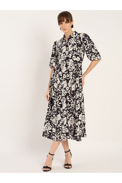 Femmella By Styli Floral Print Collared A-Line Midi Dress