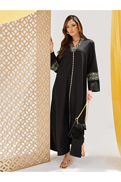 Styli Lace Detail V Neck A-Line Jalabiya