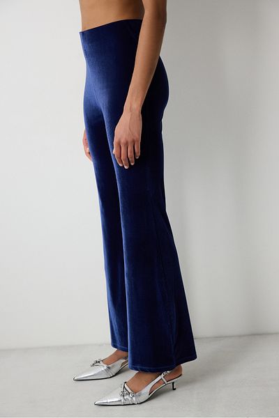 Penti Navy Blue High Waist Velvet Flare (Spanish Leg) Trousers