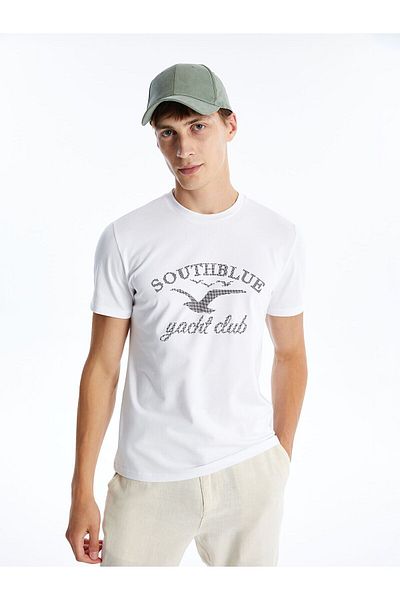 LC Waikiki Męski T-shirt z czesanej bawełny z krótkim rękawem i nadrukiem