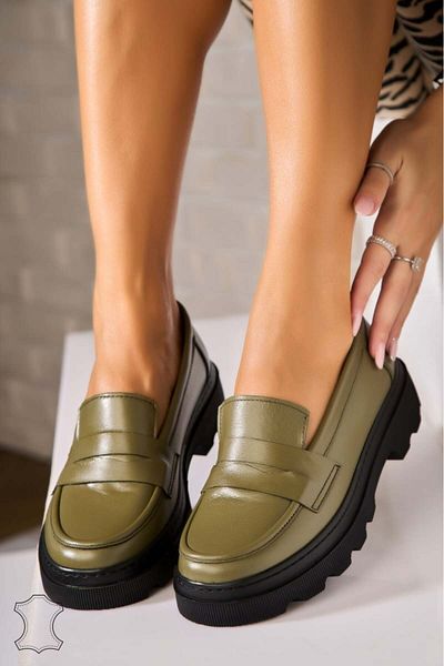Joana Women's Loafers Natural Leather Green Jaylei