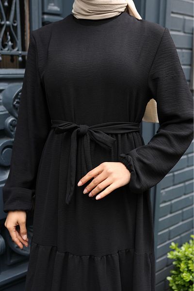 modessia ΓΥΝΑΙΚΕΙΟ Μαύρο Αερόμπικ Φόρεμα Hijab με ζαρτιέρες Kt453
