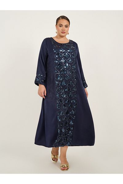Styli Plus Size Sequin Panelled Satin Jalabiya