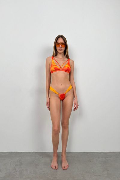 Black Fashion Orange Bikini Set - Piping Detail and Drawstring