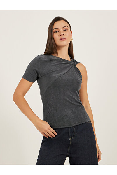Styli Textured Asymmetrical Neck One Sleeve Top