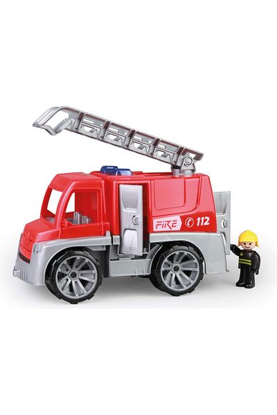 LENA Plastic fire truck for children with opening doors and included Truxx figure, +2 years