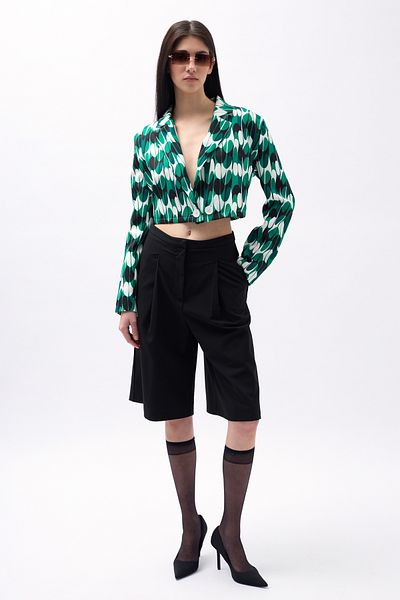 Black Fashion Jachetă crop cu model verde