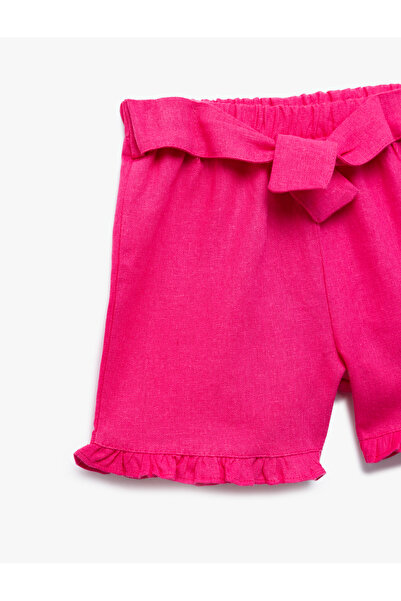 Koton Beli Lastikli Bağlama Detaylı Fırfırlı Keten Karışımlı Şort