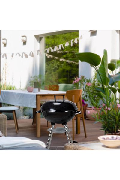 Homelux Gratar rotund cu roti, 56 cm, capac inclus, negru, metalic