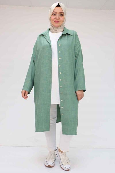 Eslina 58065 Plus Size Melange Linen Low Sleeve Shirt - Nefti
