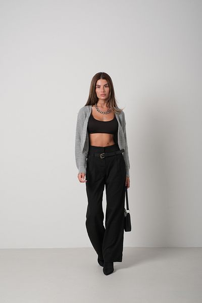 Black Fashion Gray Knitwear Crop Cardigan - Ribbed