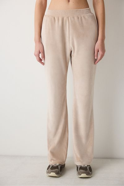 Penti Beigefarbene, gerade Samthose mit hoher Taille