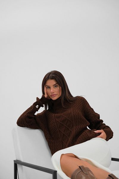 Black Fashion Pulover tricotat maro oversize cu gât