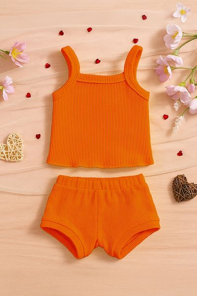ADABEBEK Ribbed Strap Baby Crop 2-Piece Shorts Set