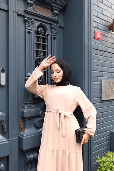 modessia ΓΥΝΑΙΚΕΙΟ Εκρού Αερόμπικ Φόρεμα Hijab με ζαρτιέρες Kt455