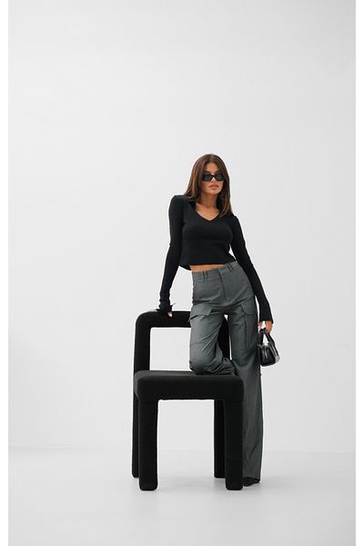 Black Fashion Black V-Neck Corset Knitwear Blouse