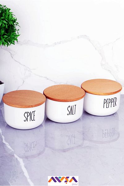 AVŞA Global 3-Piece Duo Bamboo Lid Jar and Spice Set